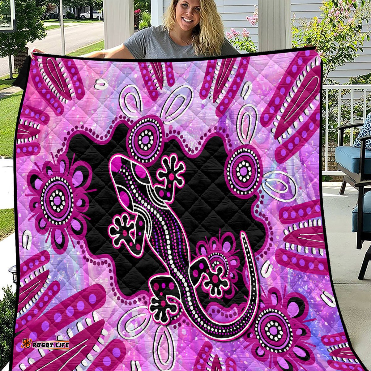 australia quilt aussie opal pattern with lizard aboriginal art pink