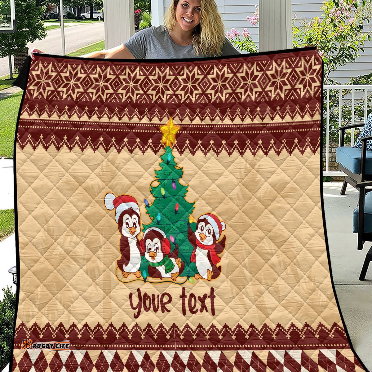 australia penguin christmas argyle pattern personalised quilt