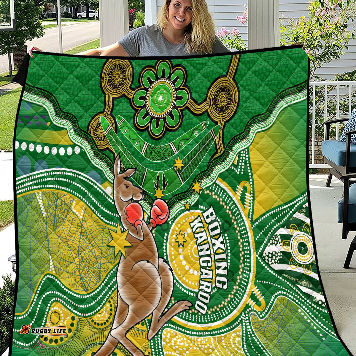personalised australia boxing kangaroo quilt aussie indigenous art mix national color 08