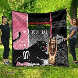 personalised panther rugby nrl premiers quilt panther pride black & pink aboriginal mix art