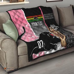 personalised panther rugby nrl premiers quilt panther pride black & pink aboriginal mix art