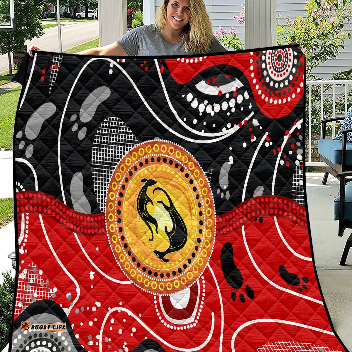 aboriginal flag style dot art and abstract kangaroo quilt ts04