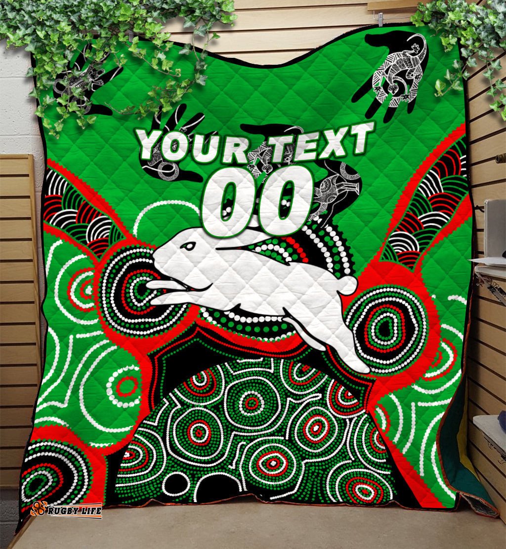 custom personalised rabbitohs rugby aboriginal art quilt