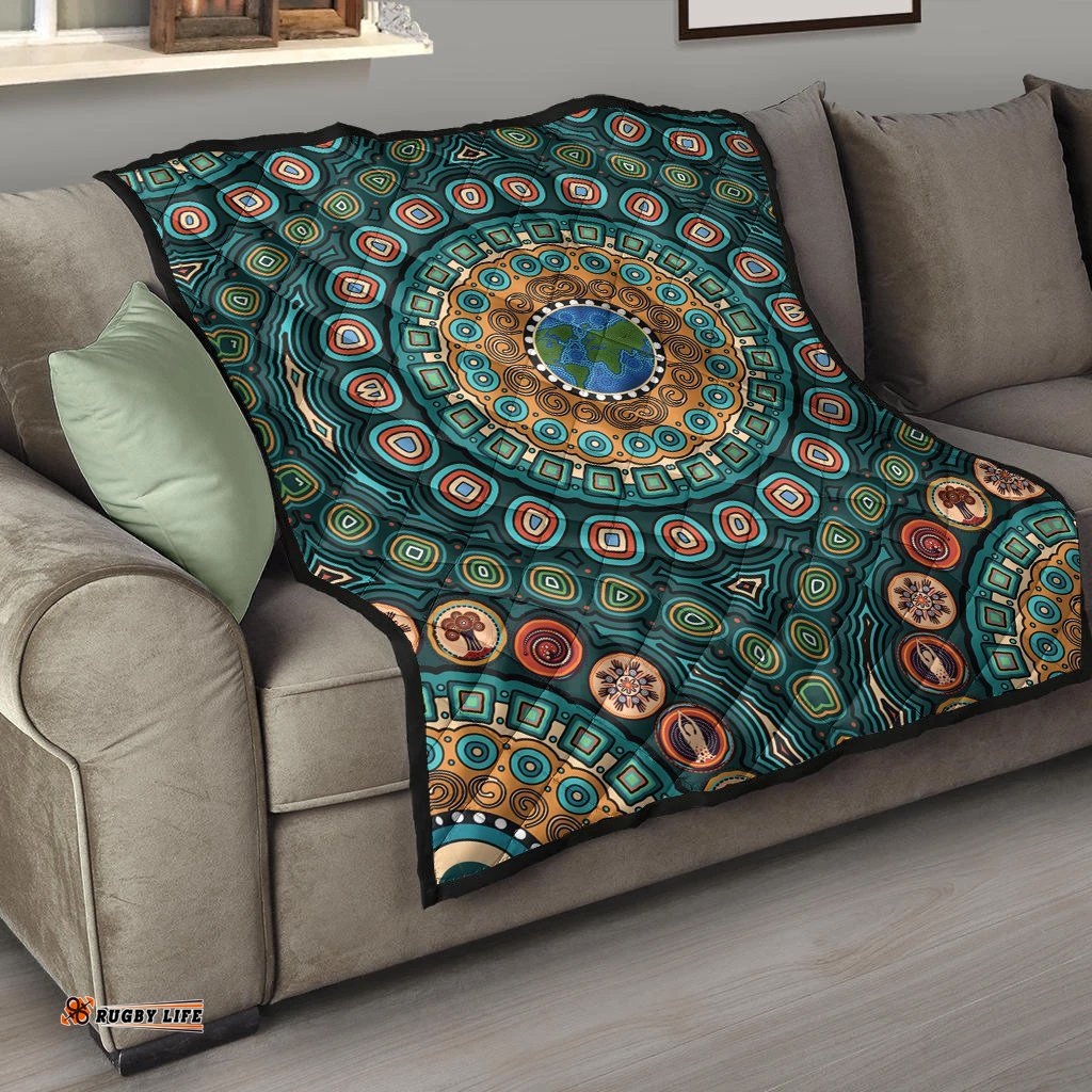 premium quilt aboriginal green dot painting with earth