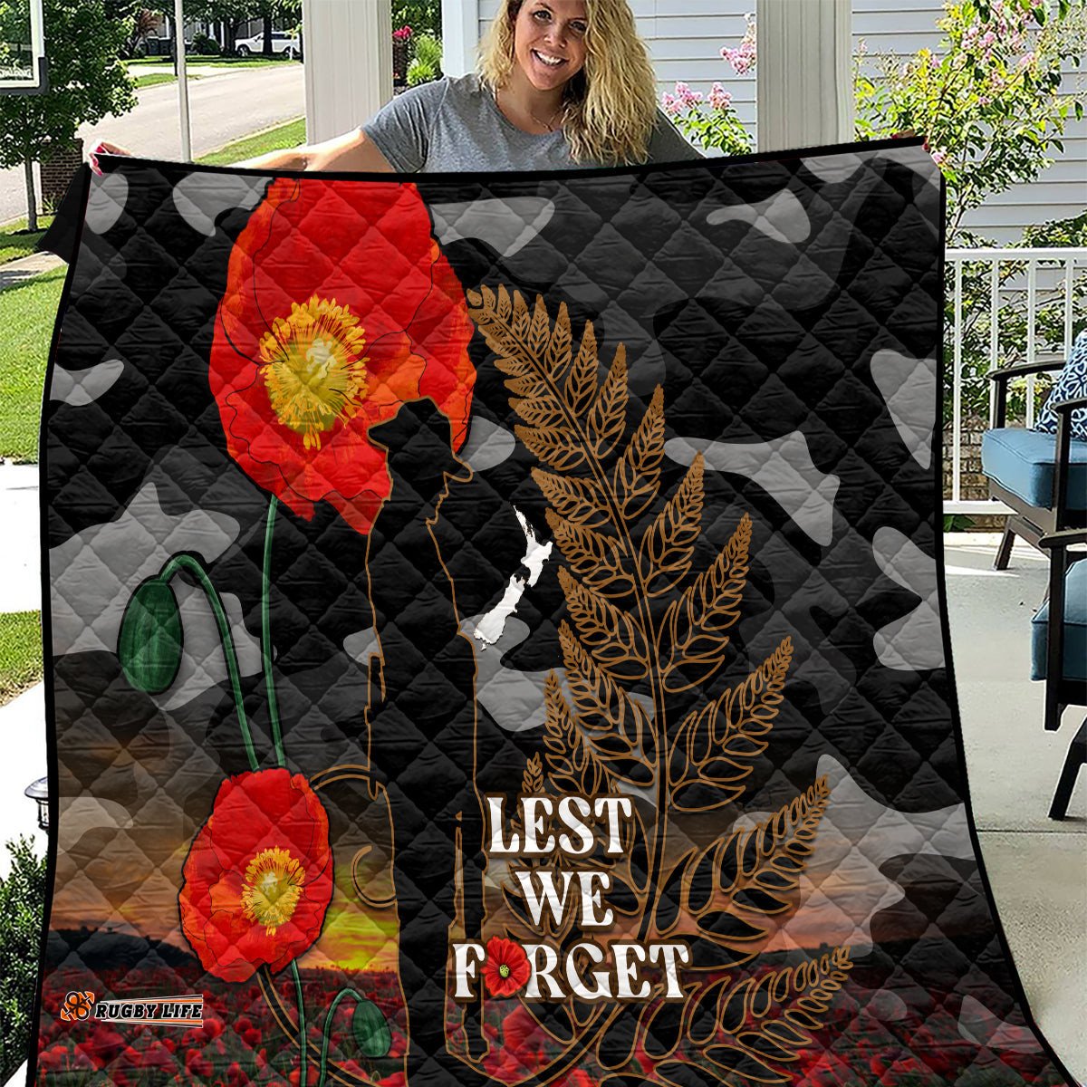 new zealand anzac day quilt lest we forget silver fern with camouflage