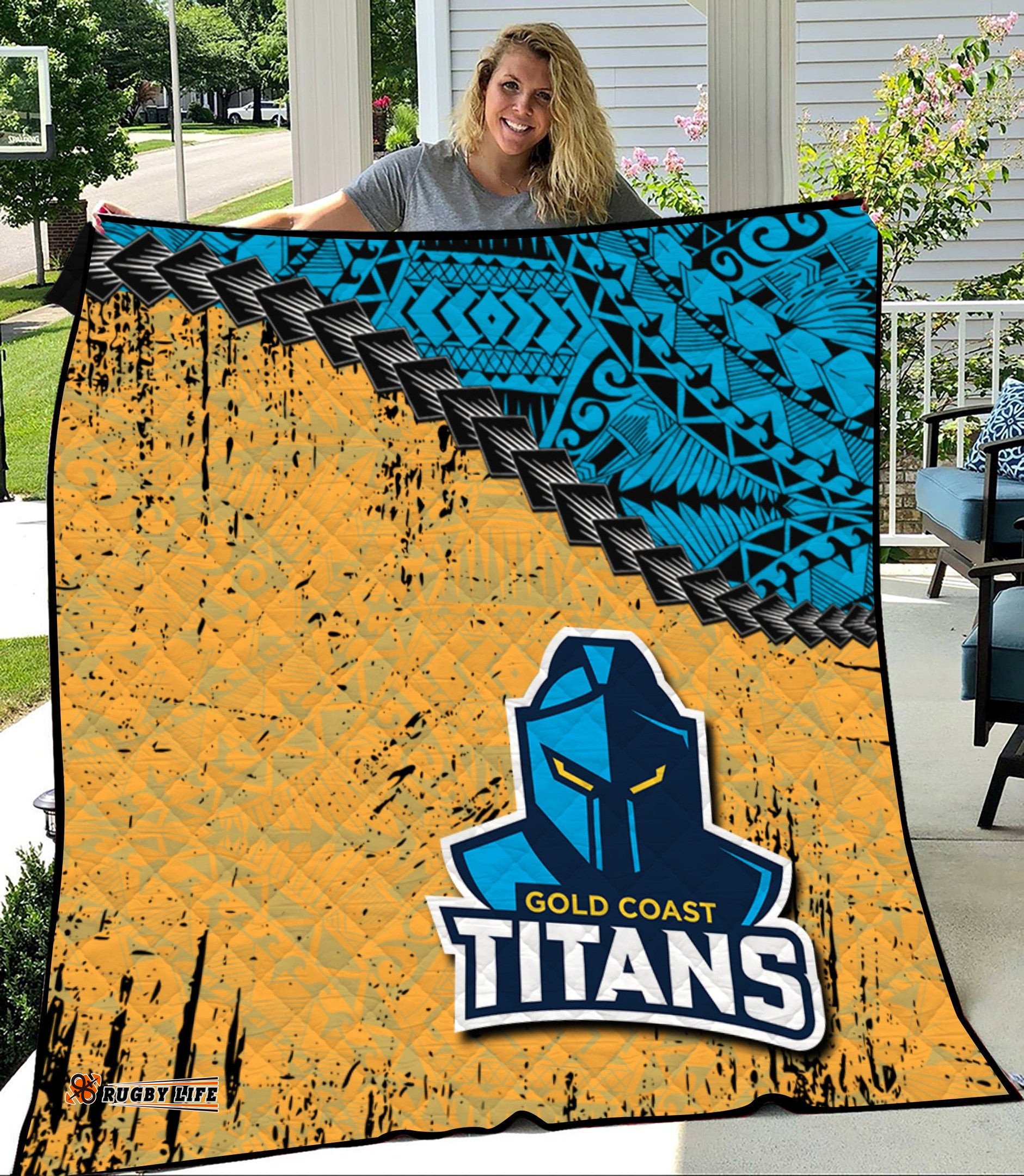 gold coast titans premium quilt grunge polynesian tattoo nrl