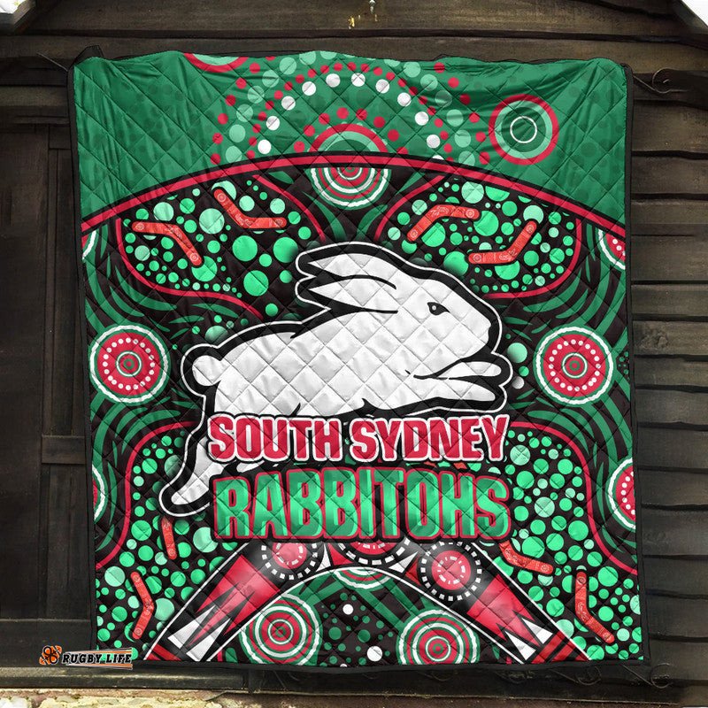 south sydney indigenous rabbitohs dot art style premium quilt