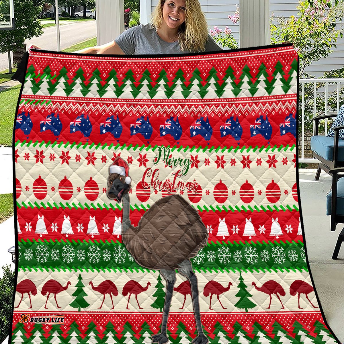 australia christmas quilt aussie emu santa merry xmas