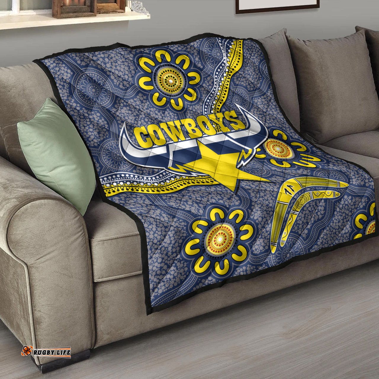 cowboys rugby quilt aboriginal boomerang cowboys quilt