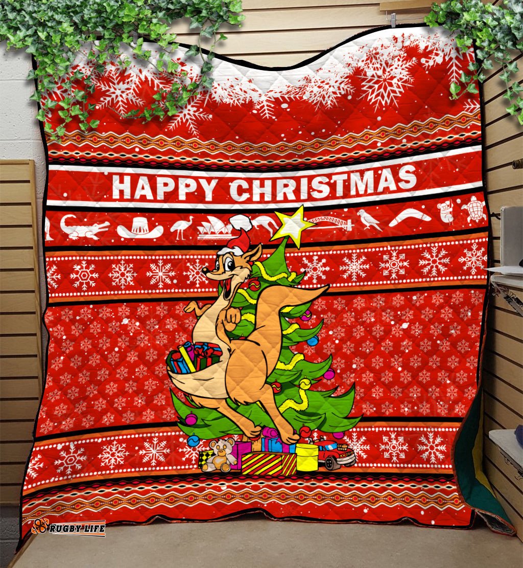 australia christmas kangaroo aboriginal pattern quilt