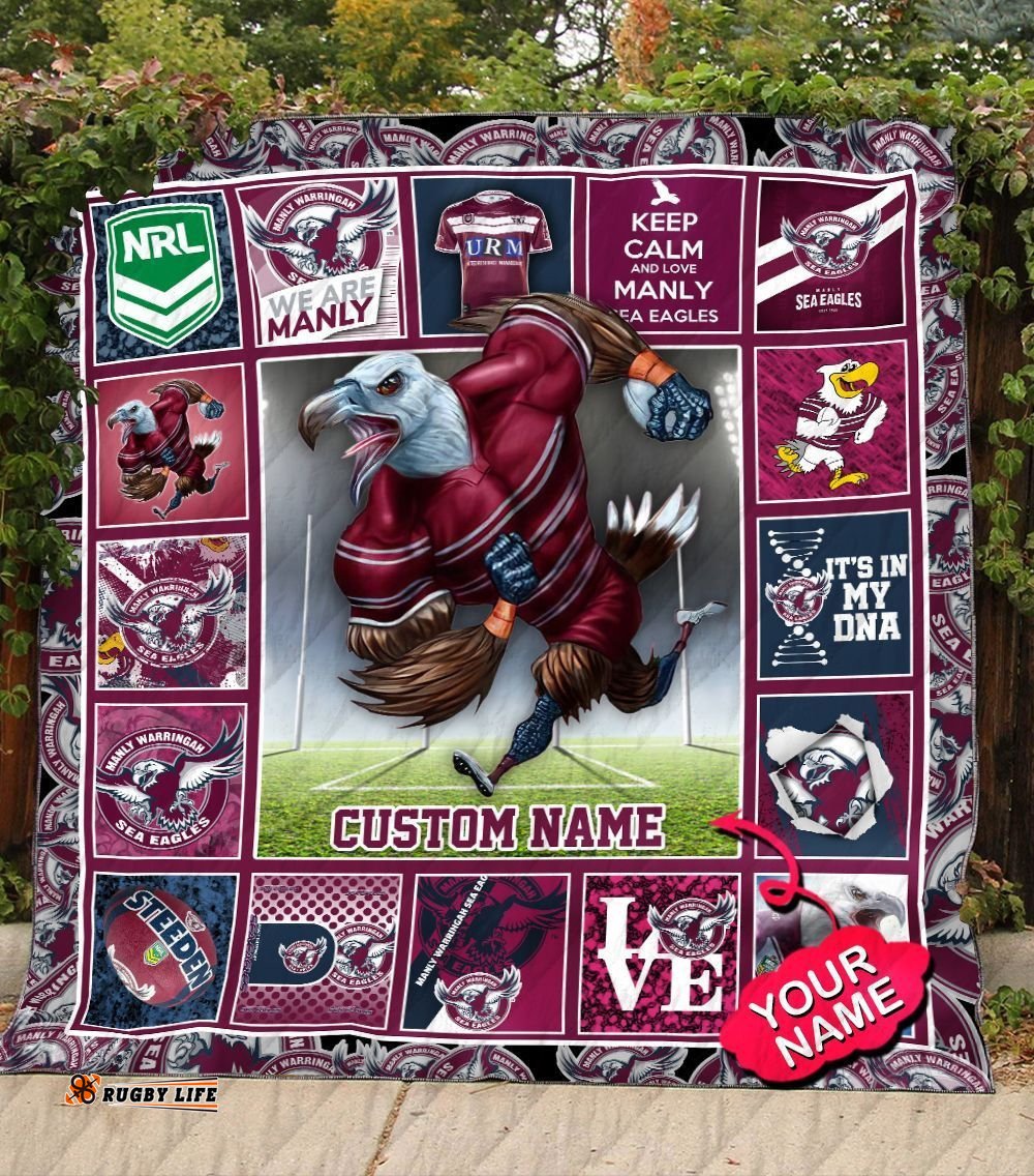 manly warringah sea eagles quilt blanket nrl quilt blanket mascot personalized