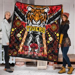 tigers rugby anzac day watercolour quilt custom remembrance west tigers with poppy flower