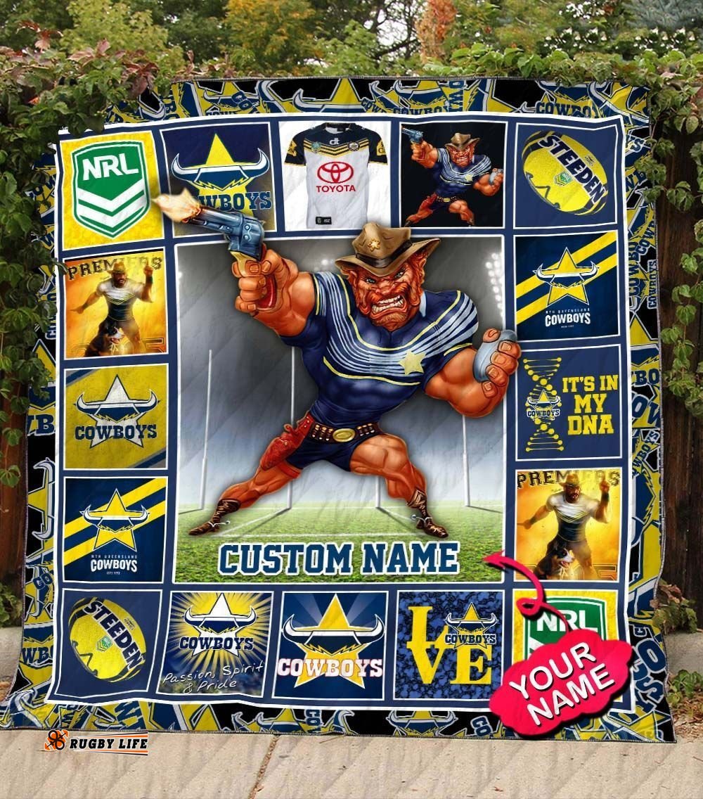 north queensland cowboys quilt blanket nrl quilt blanket mascot personalized