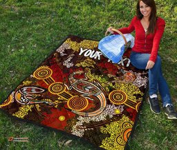 custom aboriginal premium quilt kangaroo and lizard dot painting art