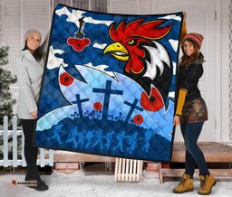 roosters anzac day premium quilt military blue