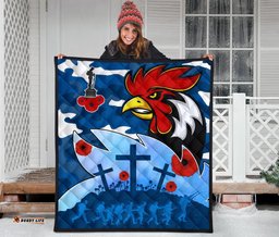 roosters anzac day premium quilt military blue