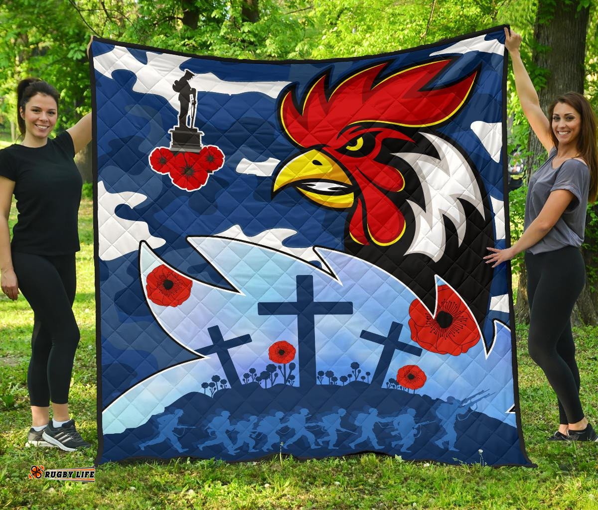 roosters anzac day premium quilt military blue