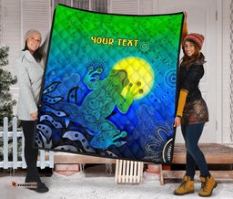 customaboriginal premium quilt indigenous frog blue