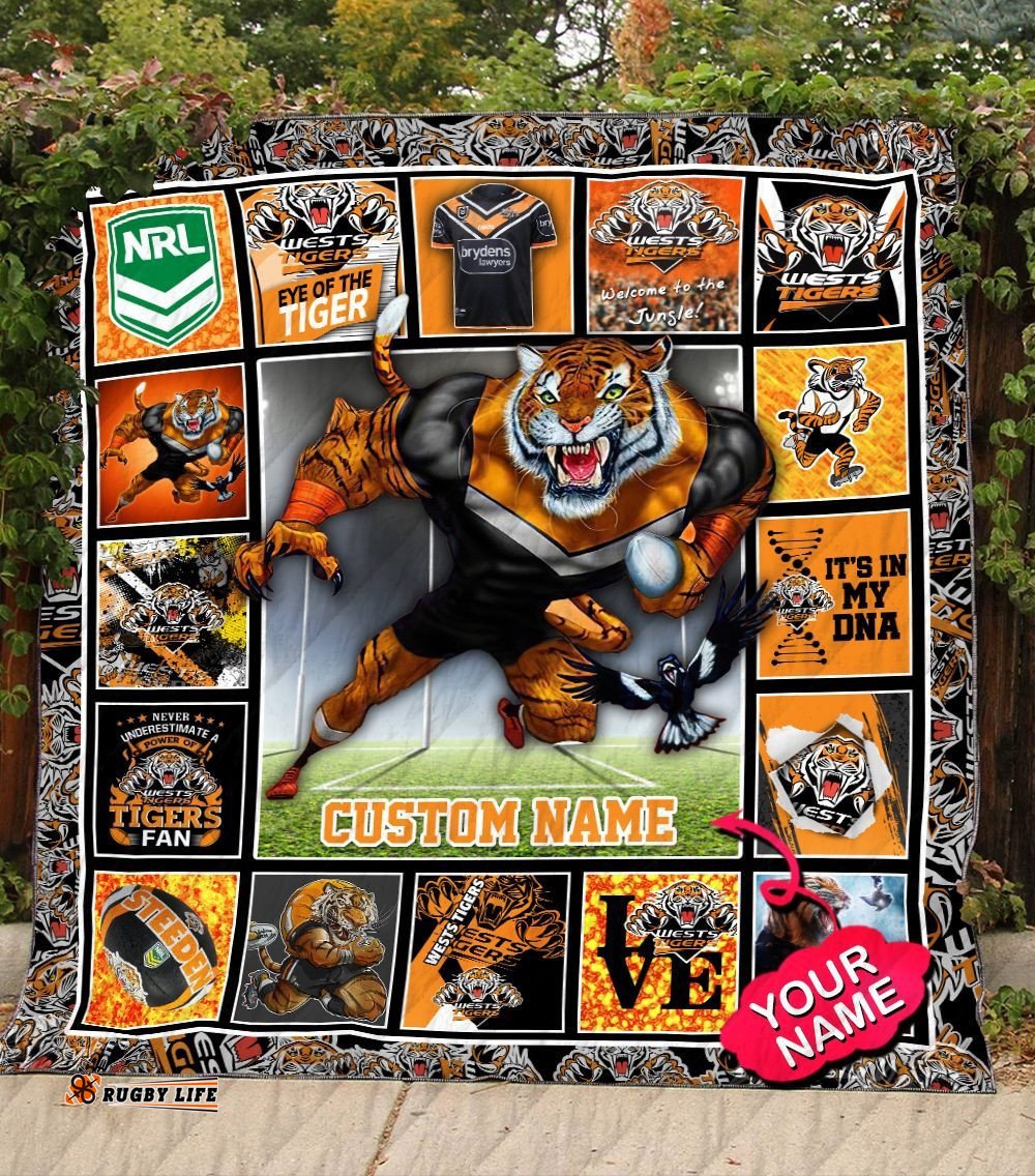 wests tigers quilt blanket nrl quilt blanket mascot personalized