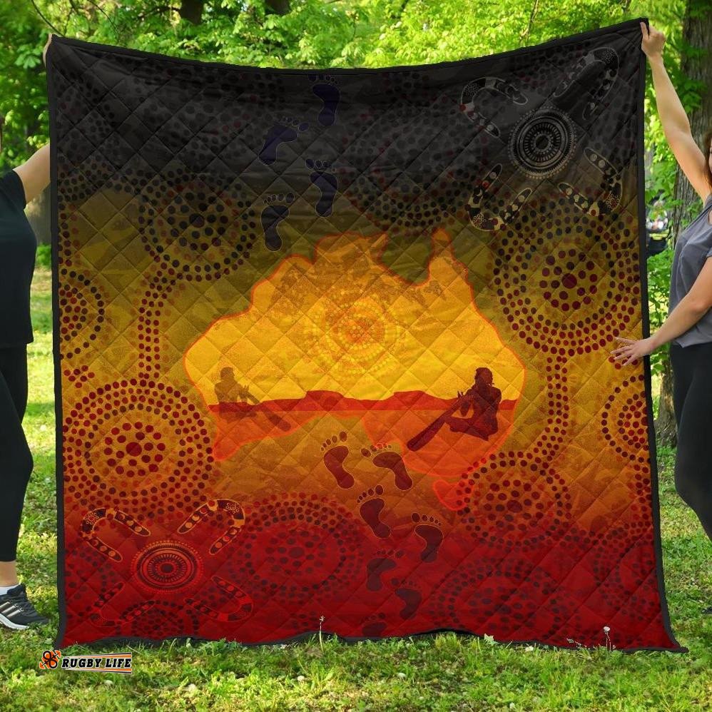 aboriginal premium quilt australian map with indigenous color