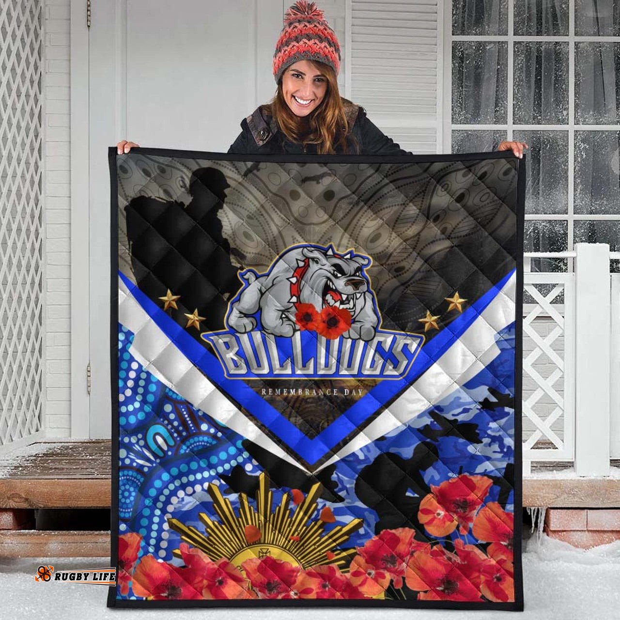 bulldogs rugby anzac aboriginal quilt poppy flower remembrance day quilt