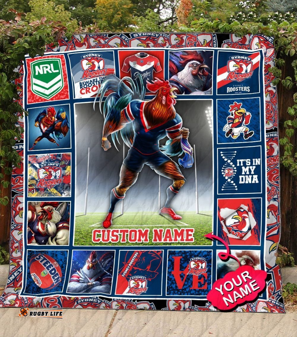 sydney roosters quilt blanket nrl quilt blanket mascot personalized