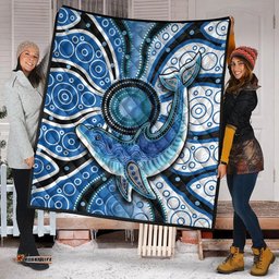 aboriginal dolphins premium quilt blue sea