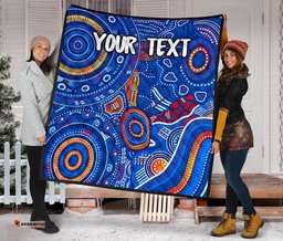 custom text aboriginal premium quilt indigenous footprint patterns blue color