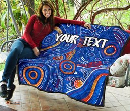 custom text aboriginal premium quilt indigenous footprint patterns blue color