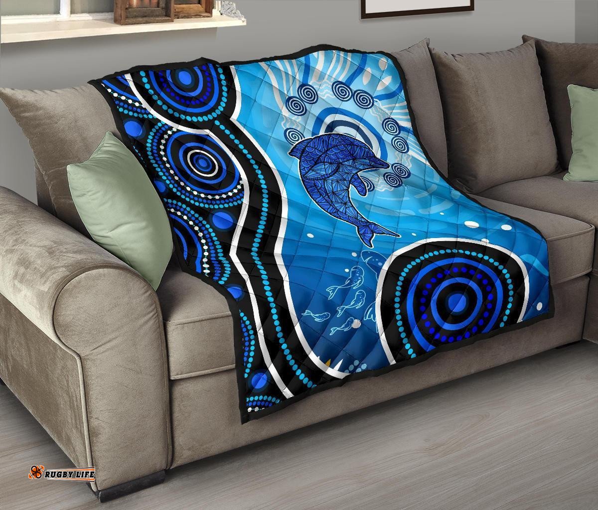 aussie aboriginal premium quilt dolphin and aboriginal dot patterns