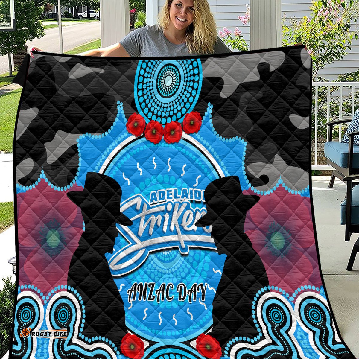 adelaide strikers anzac 2024 quilt lest we forget poppy mix camouflage