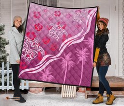 pink turtle hibiscus premium quilt