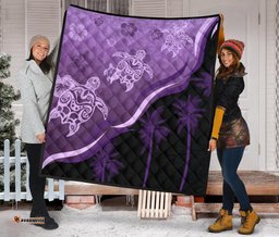 purple turtle hibiscus premium quilt