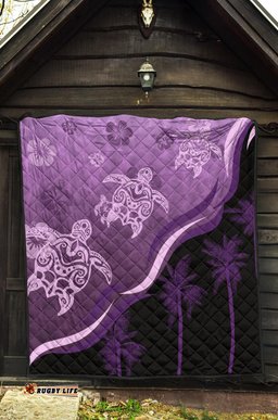 purple turtle hibiscus premium quilt