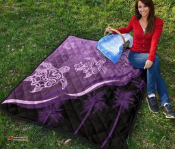 purple turtle hibiscus premium quilt