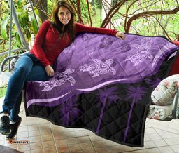 purple turtle hibiscus premium quilt