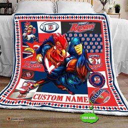 personalized sydney roosters mascot quilt blanket nrl