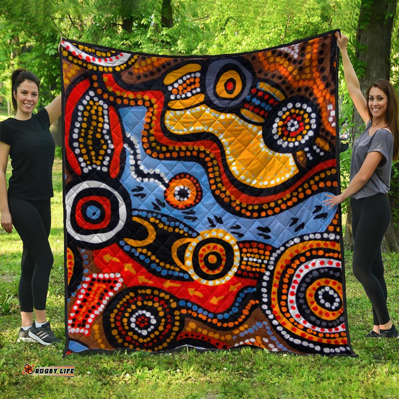 Australia Aboriginal Inspired Quilt - Indigenous Art Aboriginal Inspired Dot Painting Style 7
