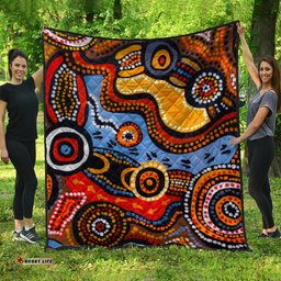 Australia Aboriginal Inspired Quilt - Indigenous Art Aboriginal Inspired Dot Painting Style 7