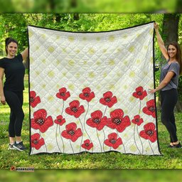 Australia Aboriginal Quilt - Poppy Flowers Background In Aboriginal Dot Art Style Quilt