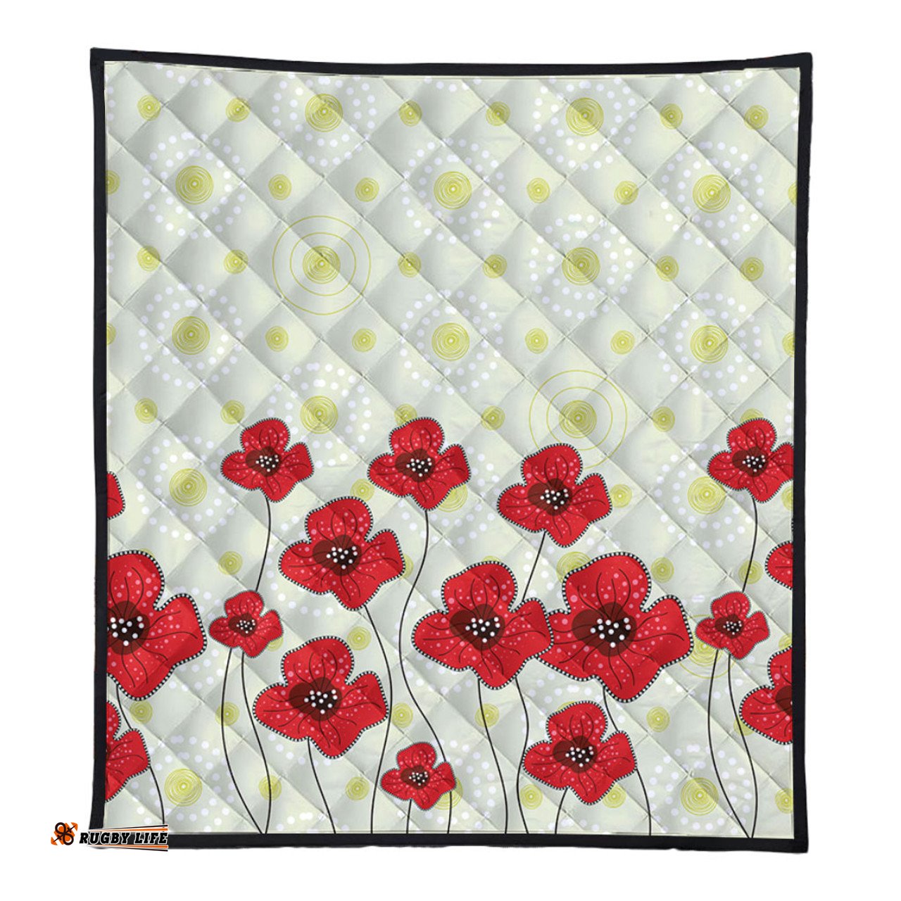 Australia Aboriginal Quilt - Poppy Flowers Background In Aboriginal Dot Art Style Quilt