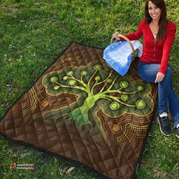 Australia Aboriginal Inspired Quilt - Aboriginal Dot Art Vector Painting With Tree Quilt