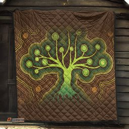 Australia Aboriginal Inspired Quilt - Aboriginal Dot Art Vector Painting With Tree Quilt