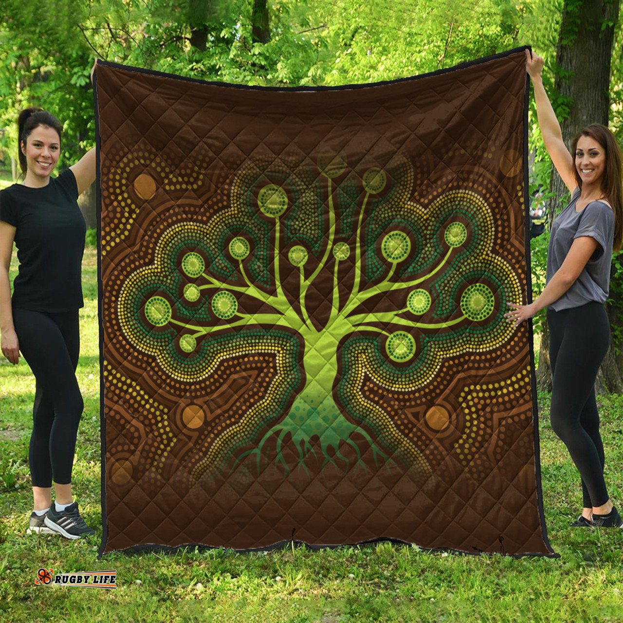 Australia Aboriginal Inspired Quilt - Aboriginal Dot Art Vector Painting With Tree Quilt
