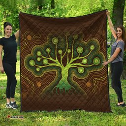 Australia Aboriginal Inspired Quilt - Aboriginal Dot Art Vector Painting With Tree Quilt