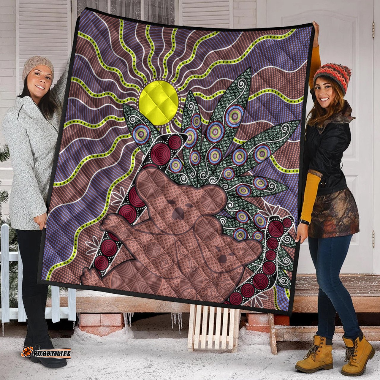 Australia Aboriginal Inspired Quilt - Aboriginal Inspired Koala & Baby Style Art Quilt