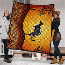 Australia Aboriginal Inspired Quilt - Aboriginal art dot painting with kangaroo