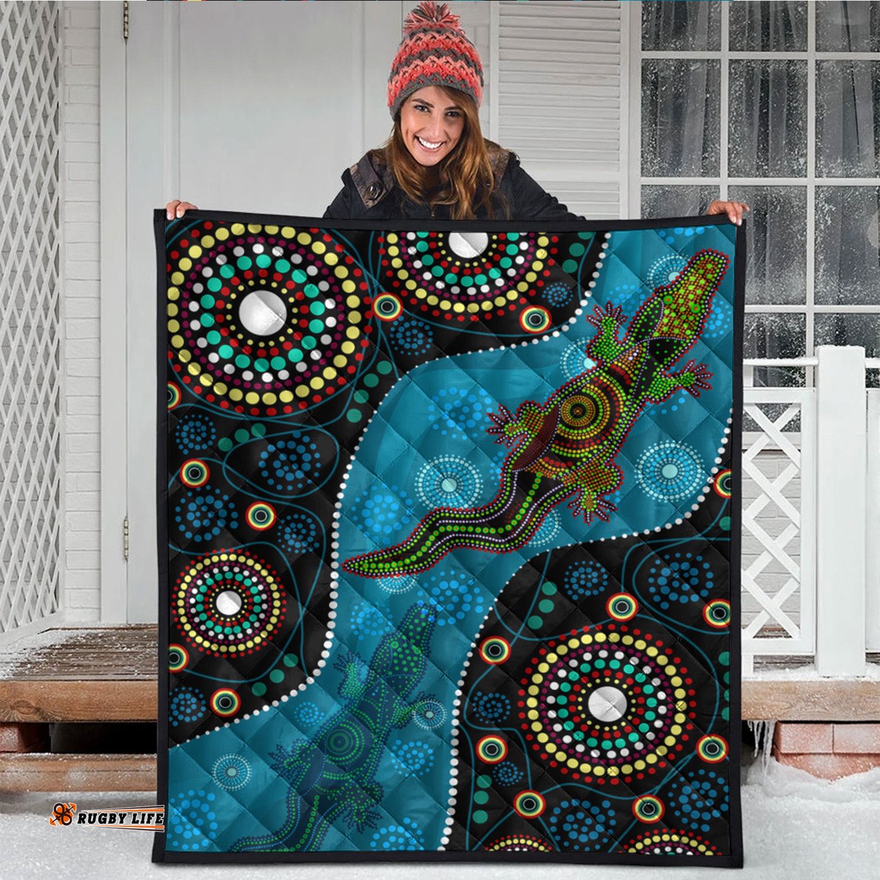 Australia Aboriginal Inspired Quilt - Aboriginal Dreamtime Crocodile