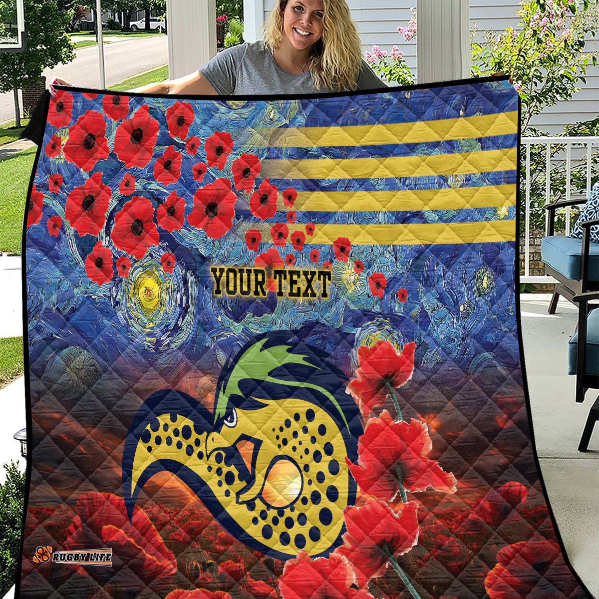 personalised eels rugby anzac quilt starry night and field of poppies