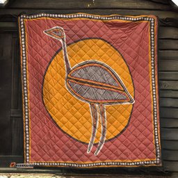Australia Aboriginal Inspired Quilt - Emu Bird Aboriginal Styled Dot Painting Artwork Quilt